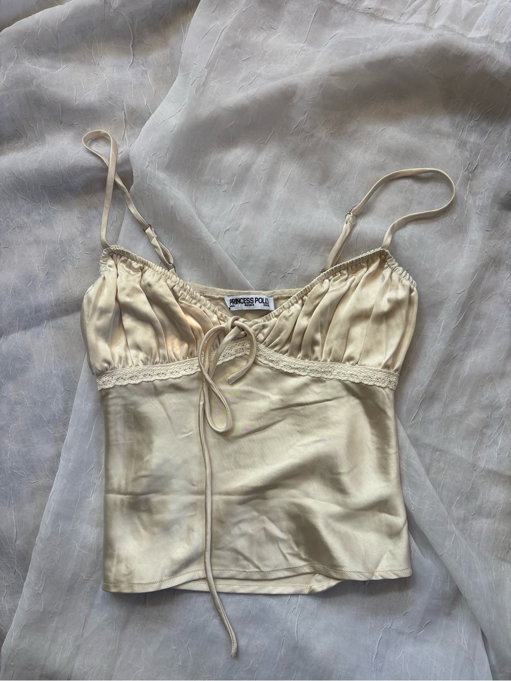 Princess Polly Ivory Satin Cami with Lace Trim